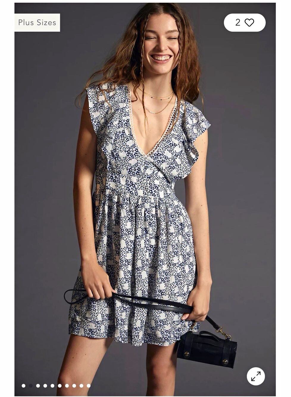 Anthropologie white and Blue V-Neck Plunge Tunic Mini Dress size XS 294